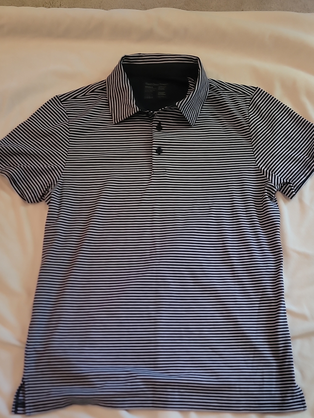 Men's Dark Navy & White Fresh Clean Friends brand Striped Polo Shirt NEVER WORN